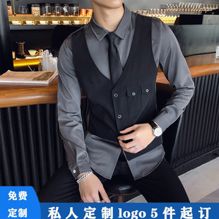 夜场少爷服马甲衬衫假两件套美发型师理发店酒吧KTV服务员工作服