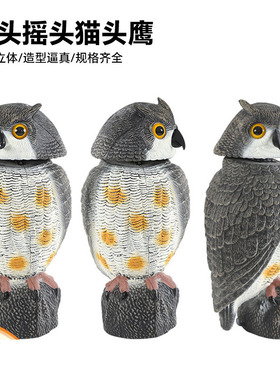 仿真猫头鹰360旋转头户外驱鸟摆