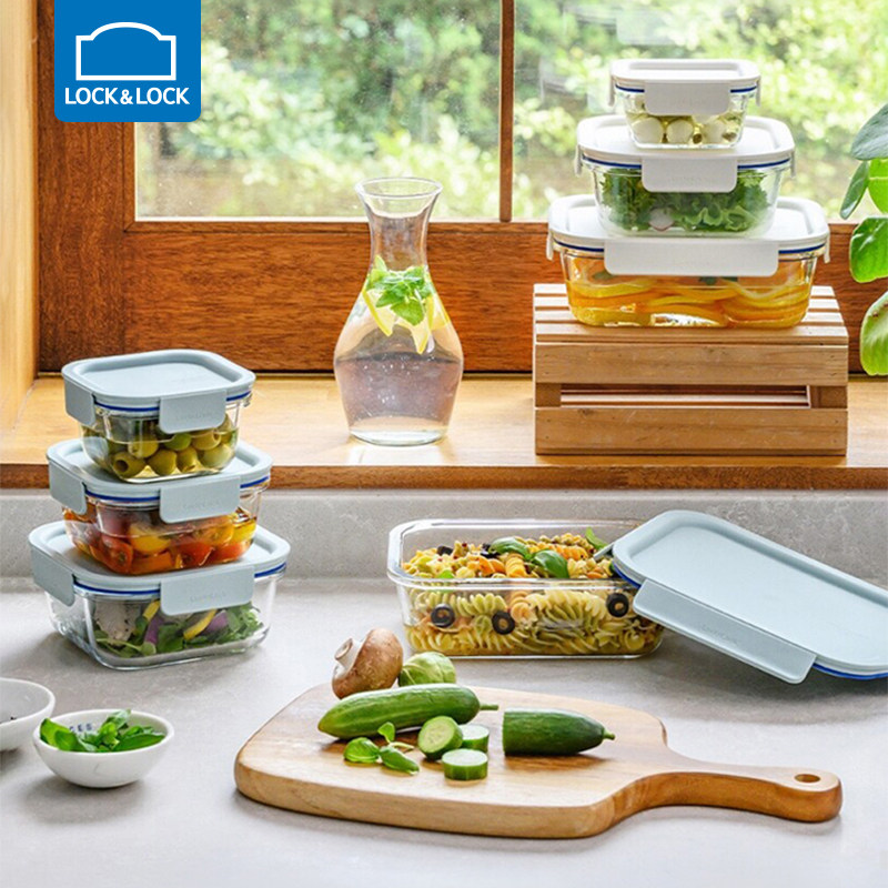乐扣乐扣清新玻璃饭盒食品级便当盒水果保鲜盒微波炉加热冰箱专用,餐饮具,保鲜盒,淘宝优惠券,粉丝福利购,淘宝优惠卷