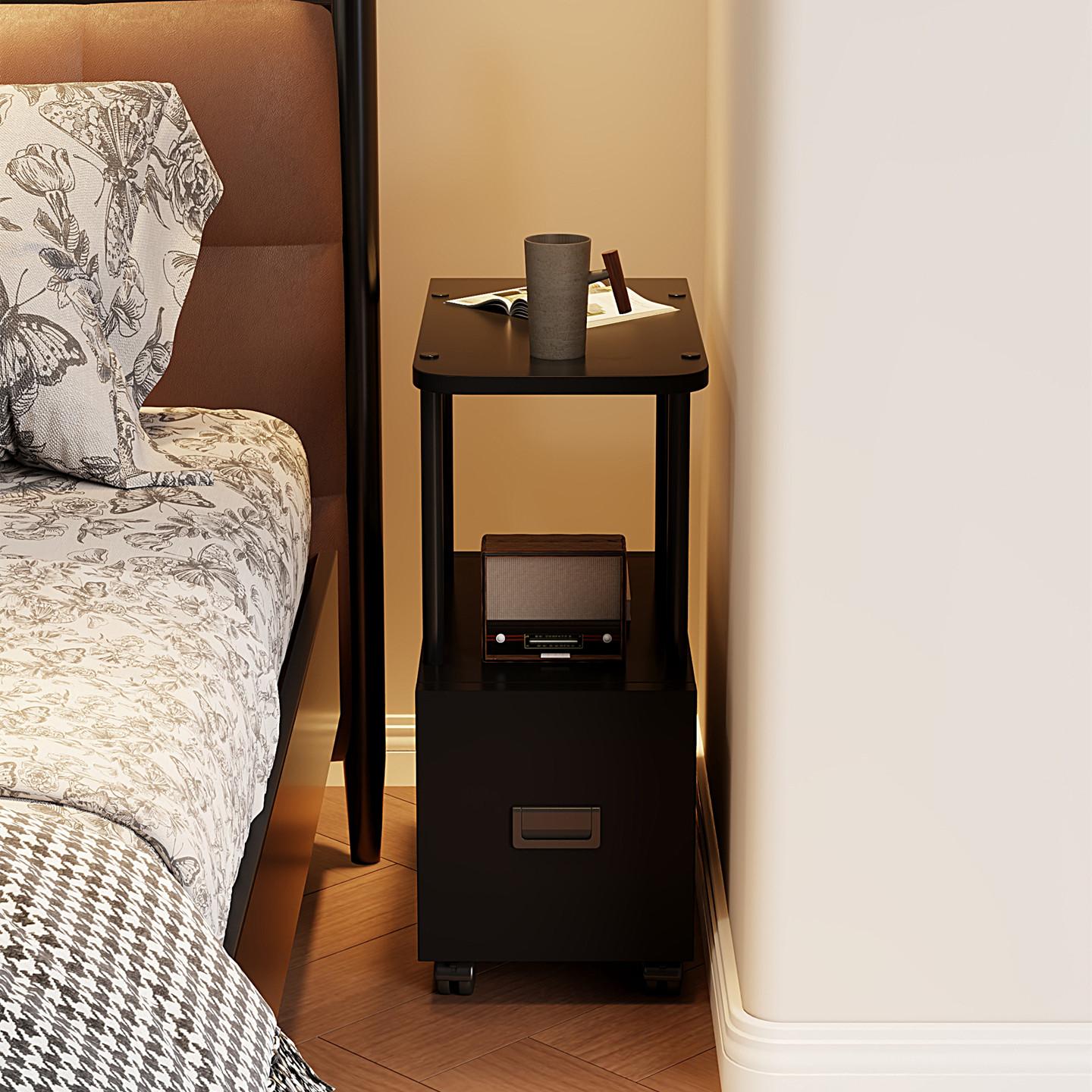 床头柜双层收纳储物柜简约现代卧室夹缝小桌子可移动边几极窄茶几,住宅家具,床头柜,淘宝优惠券,粉丝福利购,淘宝优惠卷