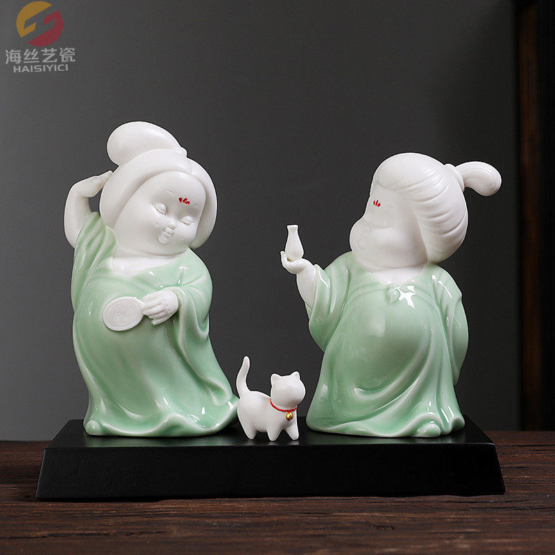 陶瓷唐代仕女古典人物摆件 富贵肥胖美女唐妞家居客厅桌面工艺品