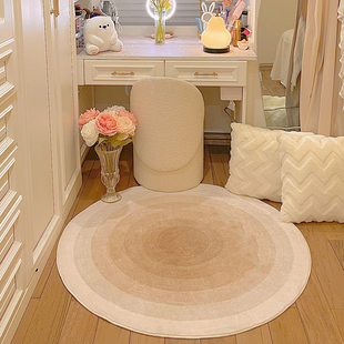 奶油风圆形地毯客厅ins高级感卧室地垫梳妆台座椅垫温馨房间布置