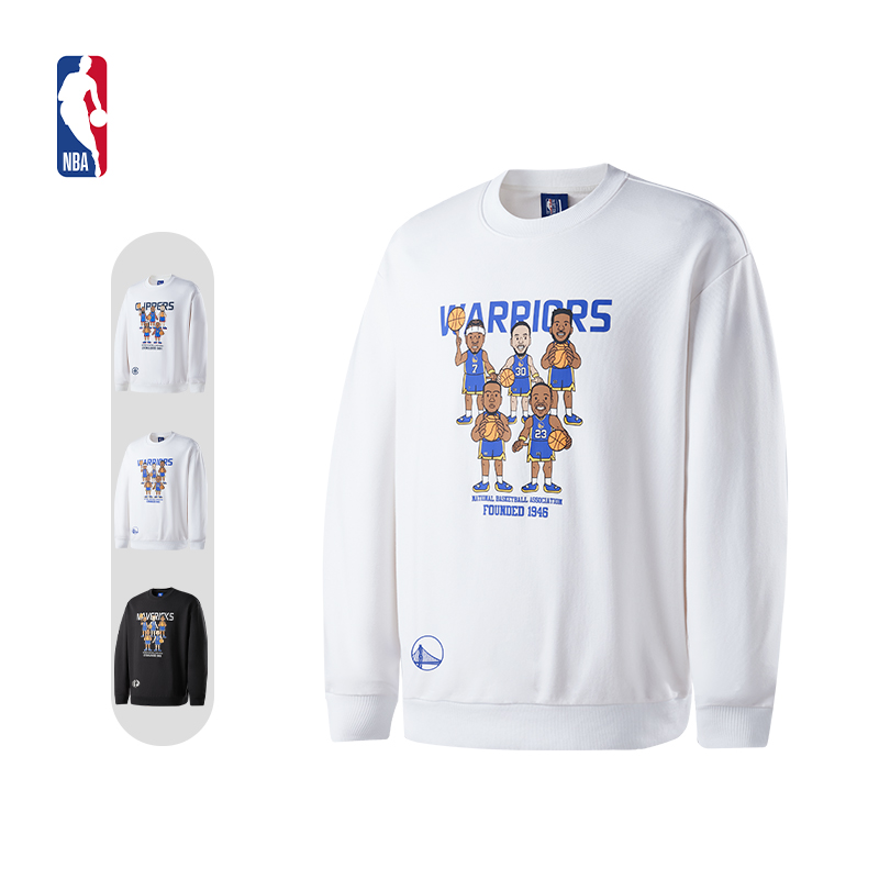 NBA官方正品勇士/快船/独行侠涂鸦系列男女同款早秋新品圆领卫衣