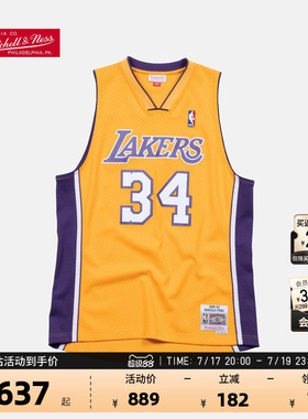 NBA官方正品MITCHELL&NESS湖人奥尼尔Swingman复古球衣篮球服
