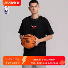 NBA公牛队 水中探影 球队口号字体圆领T恤运动潮流时尚全棉短袖