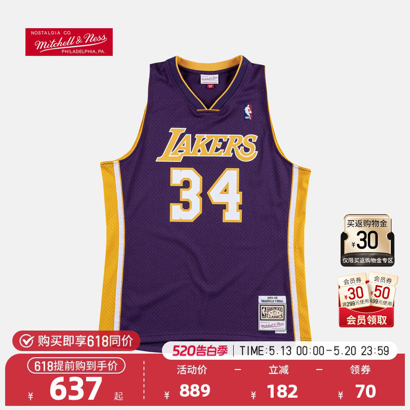 Mitchell&NessNBA官方复古球衣SW 湖人奥尼尔99