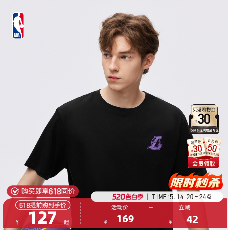 NBA官方湖人球队文化系列秋运动休闲T恤短袖球衣风
