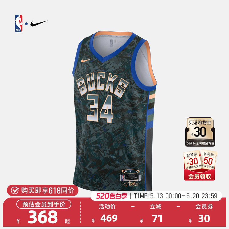 NBA官方正品Nike雄鹿队字母哥阿德托昆博男子SW球衣篮球服