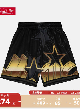 MitchellnessNBA官方复古球裤BigFace4.0魔术队运动篮球速干短裤