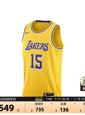 NBA官方正品Nike湖人队里夫斯里弗斯球衣Swingman速干背心篮球服