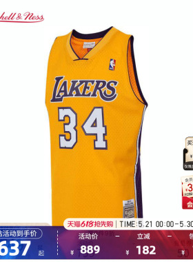 Mitchell&Ness NBA官方湖人/奥尼尔复古99-00赛季SW球衣运动篮球