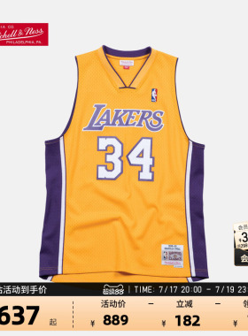 NBA官方正品MITCHELL&NESS湖人奥尼尔Swingman复古球衣篮球服