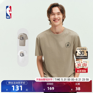 NBA官方夏季勇士湖人通勤简约ins纯棉透气运动短袖宽松百搭男女