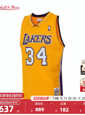 Mitchell&Ness NBA官方湖人/奥尼尔复古99-00赛季SW球衣运动篮球