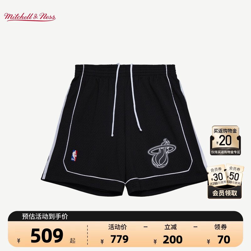NBA官方MN迈阿密热火11-12赛季美式复古速干球迷版篮球短裤男女