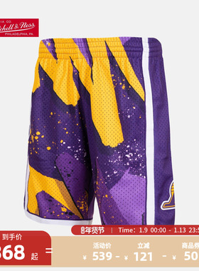 MITCHELL & NESS官方NBA湖人队复古球裤SW篮球网眼运动休闲短裤