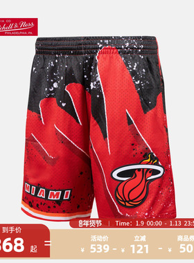 MITCHELL & NESS官方NBA热火队复古球裤 SW 篮球网眼运动休闲短裤