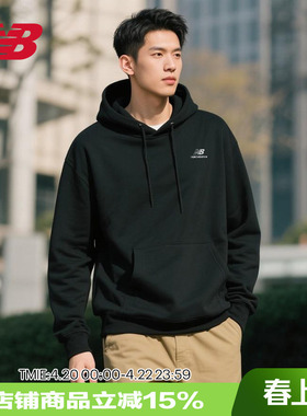 New Balance NB 男女款黑色宽松刺绣上衣针织长袖连帽卫衣UT21500