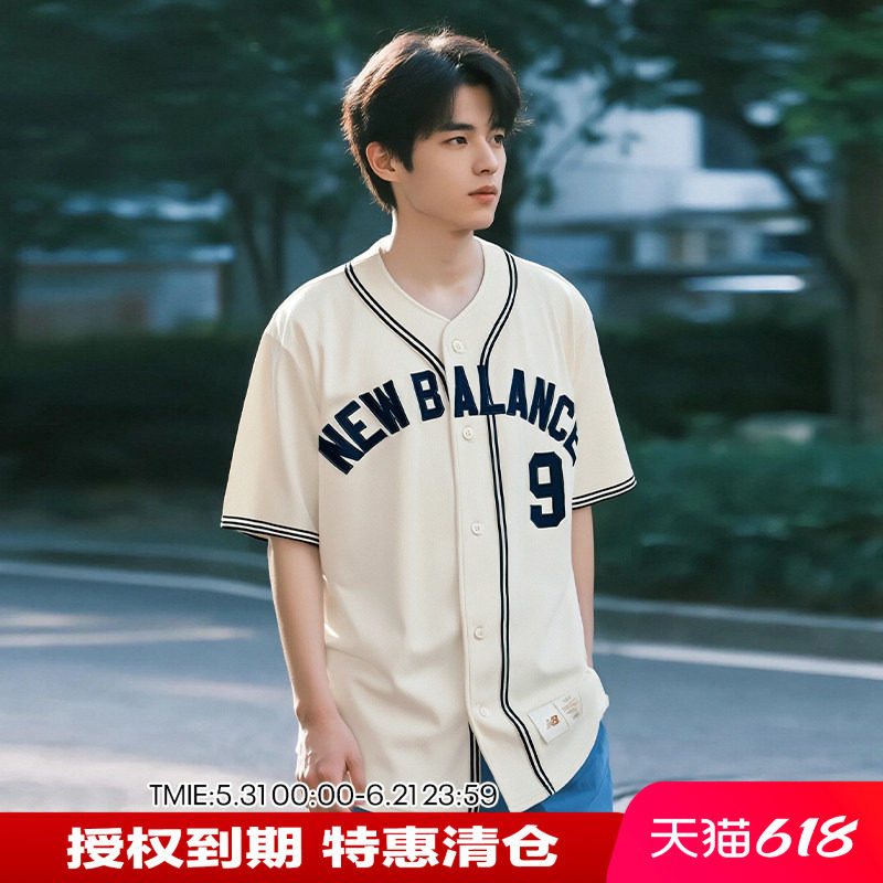 New Balance NB 男款女款运动休闲棒球服短袖T恤半袖开衫MT41512