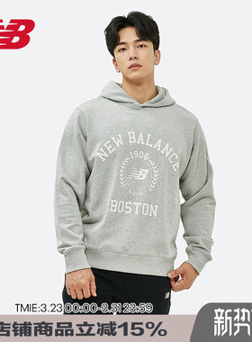 New Balance NB 男款棉帽衫字母复古休闲纯棉连帽卫衣男AMT34313