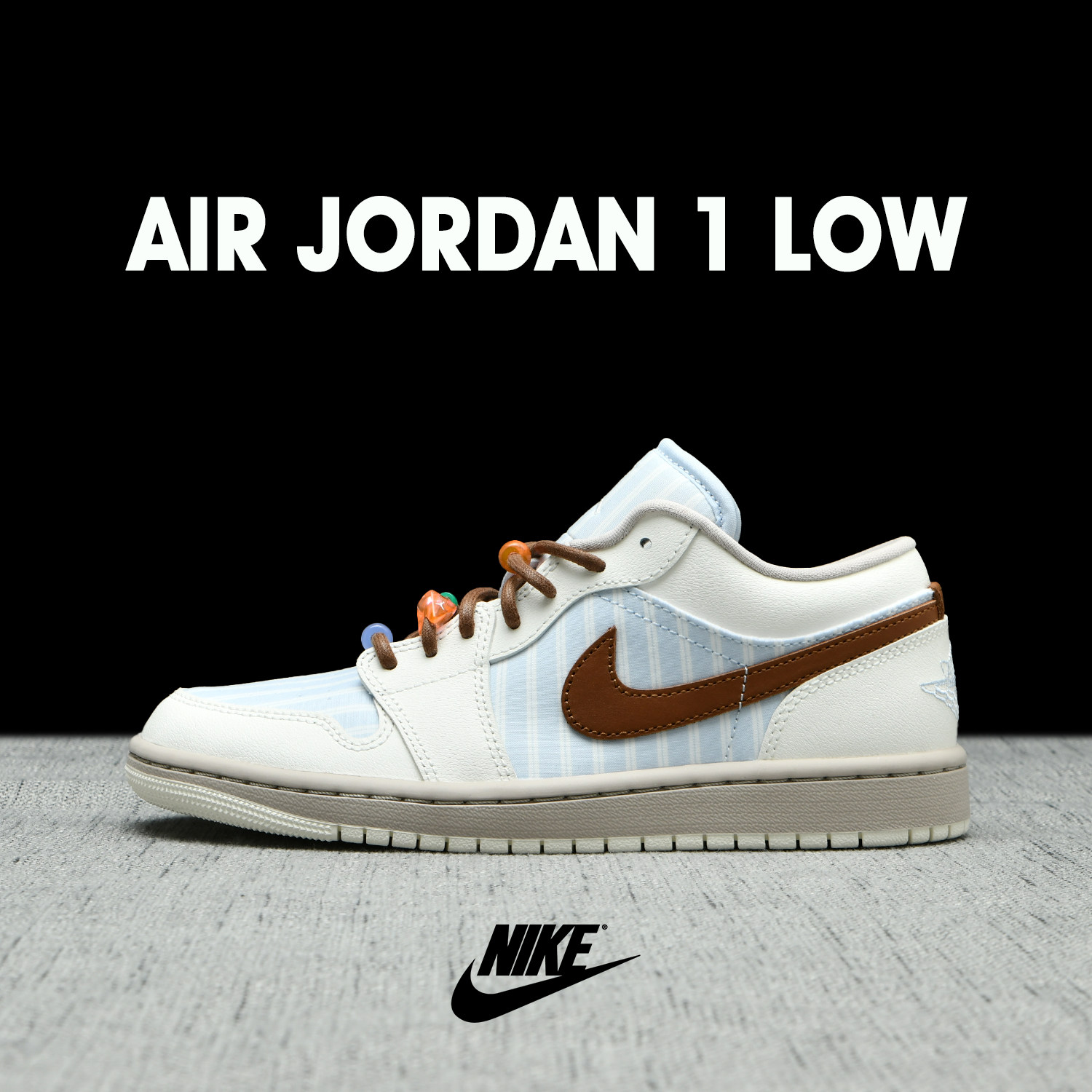 NIKE耐克女鞋AJ1 LOW低帮复古蓝色条纹运动休闲板鞋IR7553-422新