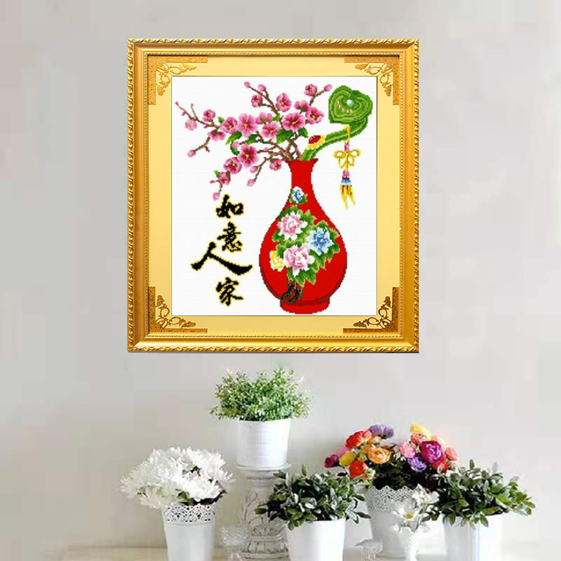 纯手工十字绣成品如意人家餐厅画