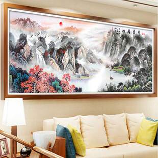 纯手工绣好的十字绣成品2020年新款旭日东升客厅满绣风景山水挂画