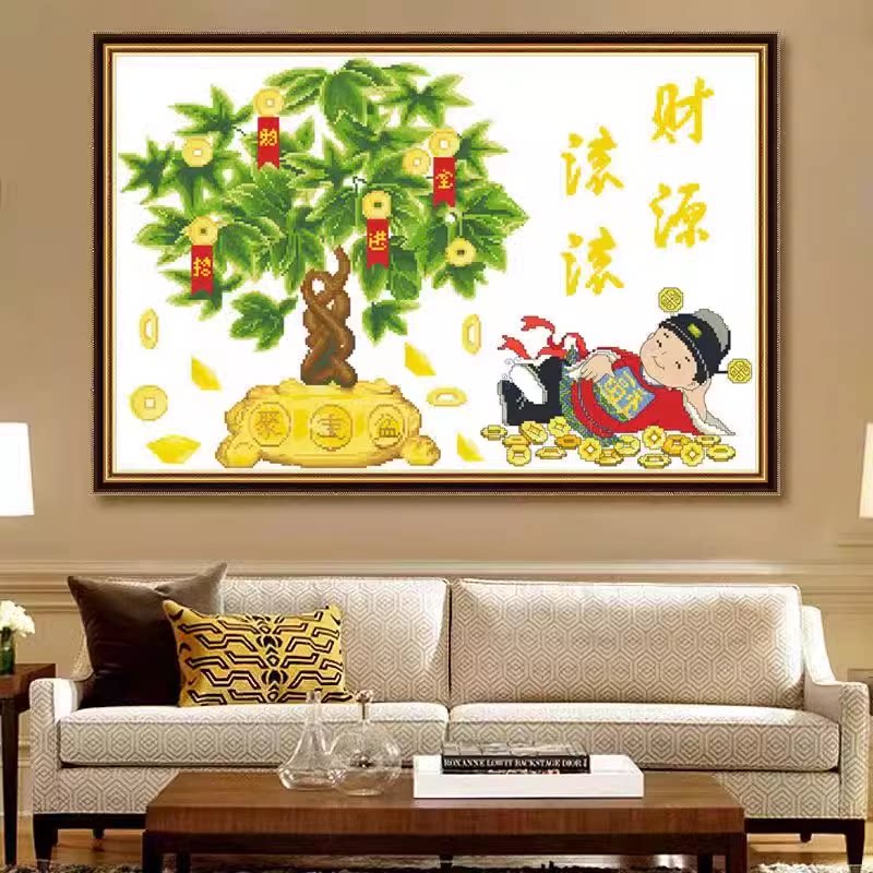 财源滚滚十字绣成品聚宝盆神爷