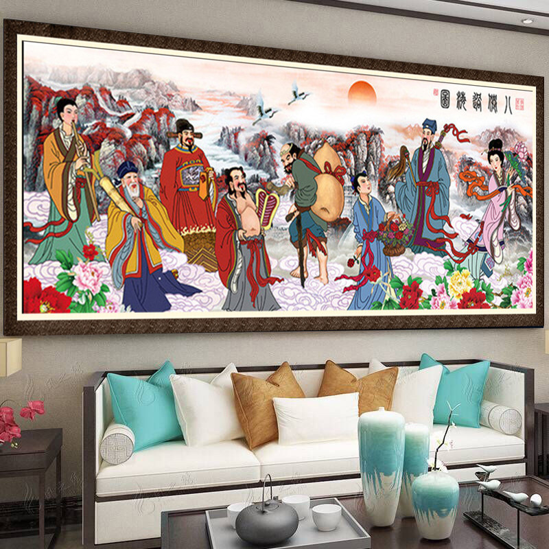 客厅十字绣成品八仙过海人物挂画