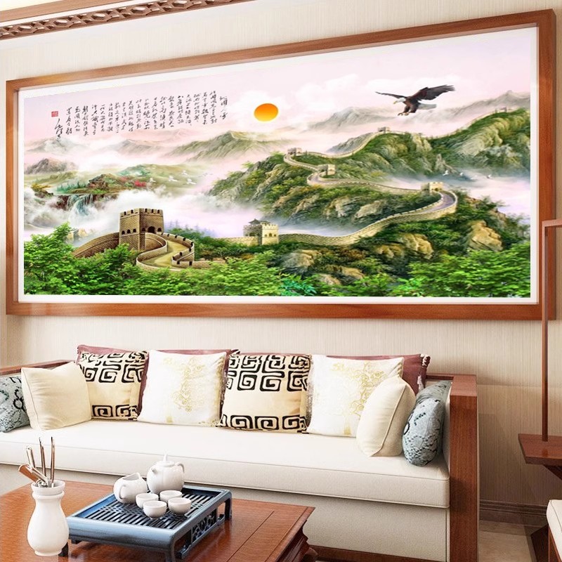 纯手工绣好的十字绣成品万里长城大展宏图新款客厅书房风景大挂画