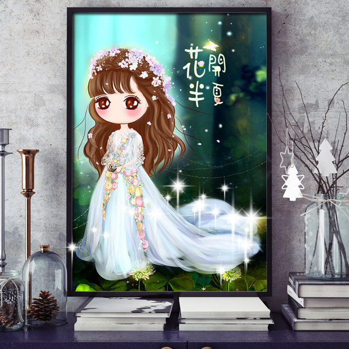 纯手工十字绣成品花开半夏花仙子卡通儿童卧室现代简约小幅装饰画