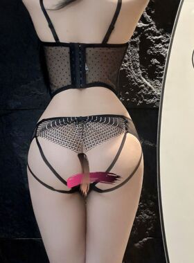 ZXY 水钻渔网纯欲风内裤女性感镂空大蝴蝶结开档诱惑情趣低腰内裤