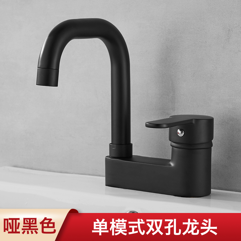 黑色双孔面盆洗脸盆洗手盆冷热水龙头卫生间老式三孔洗手池可旋转