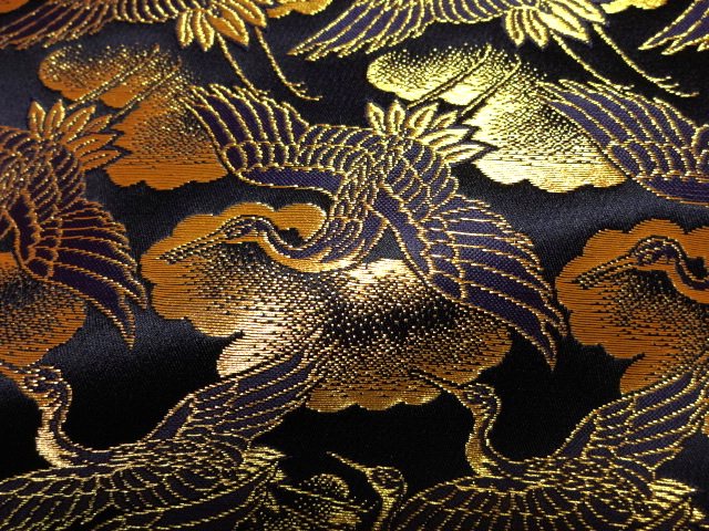 日本进口 和风布料 西阵织 金襕织物 织锦缎 云中鹤（绀 金）