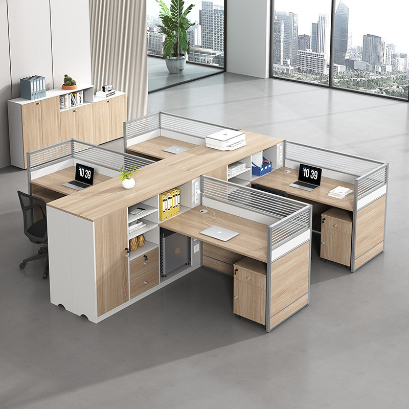 办公桌椅组合带高柜职员桌简约现代4/6人位办公室家具员工卡座