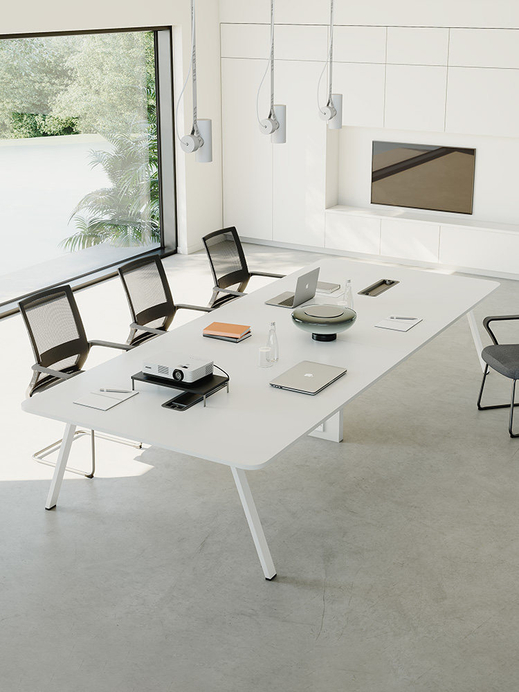 简易白色会议桌椅组合培训长条桌简约现代小型办公会议室洽谈桌子