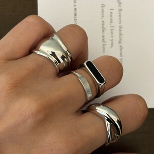 734钛钢可洗澡不掉色银色食指戒日常百搭不挑人欧美夸张戒指