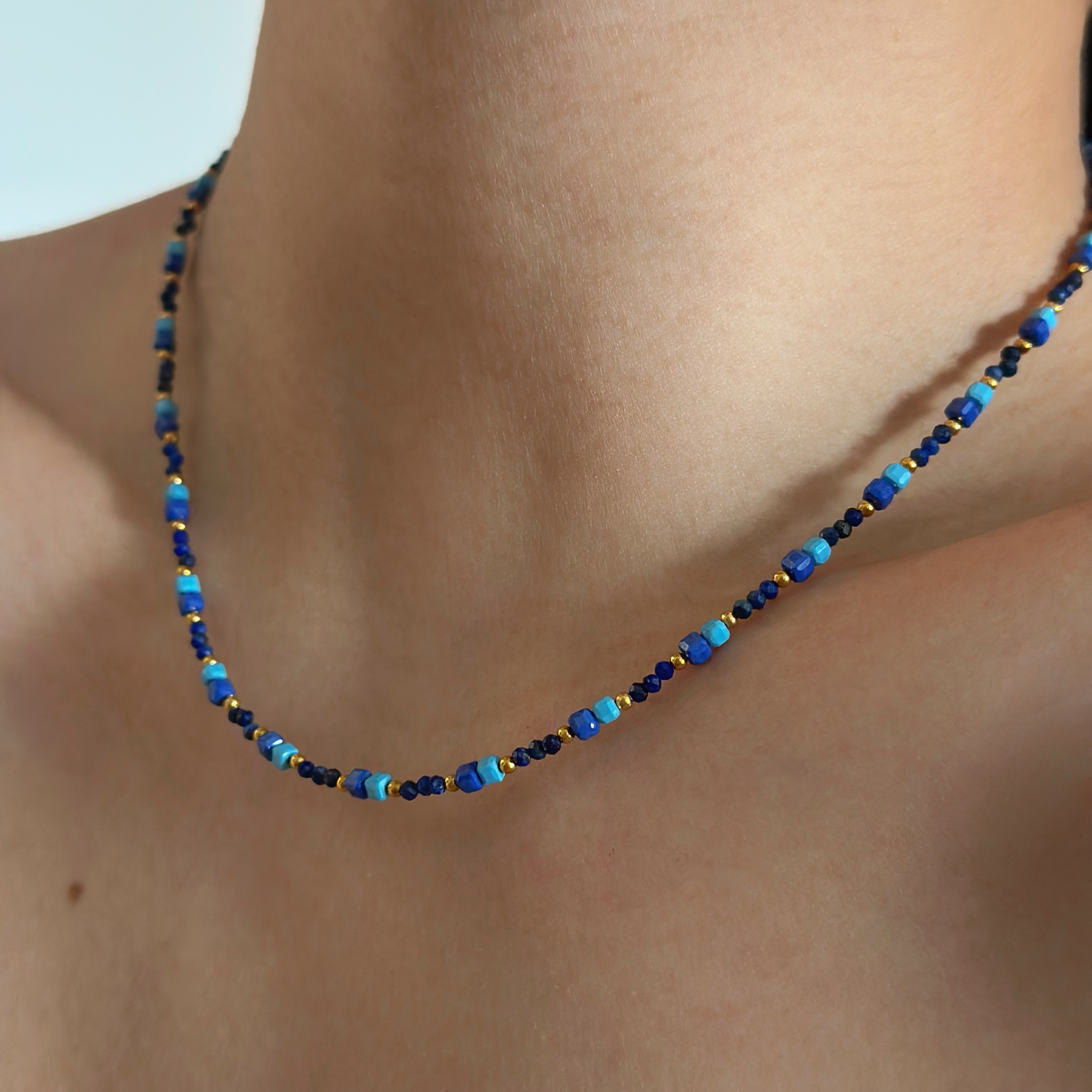 734钛钢原创设计青金石项链女新中式国风复古串珠锁骨颈链