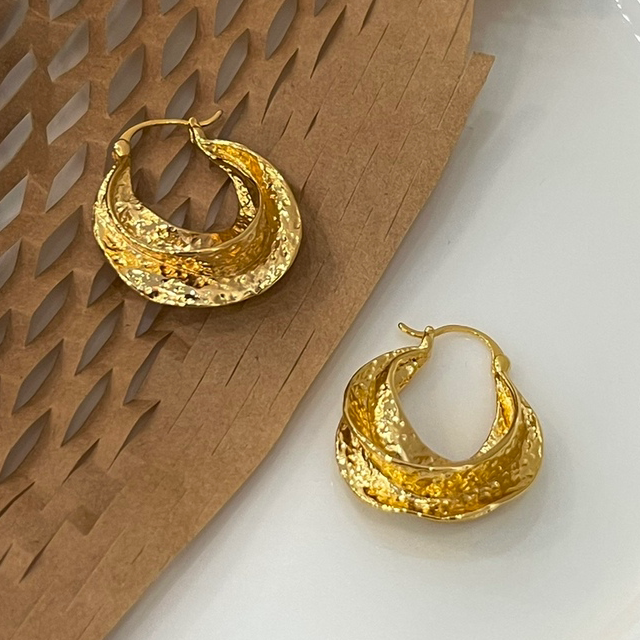 734号法式复古金色褶皱耳环冷淡风小众设计高级感耳钉意式风时髦