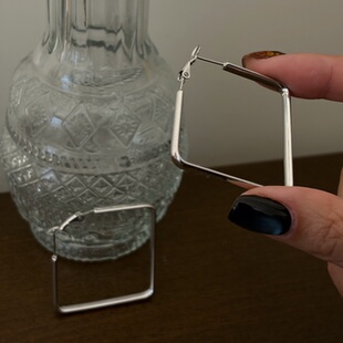 简约设计感耳扣气质百搭耳圈 734钛钢白金色几何方形耳环2025新款