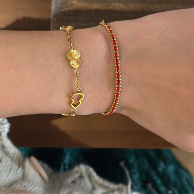 734钛钢可洗澡高品质金色豆红绳编织满天星款手链好运新年