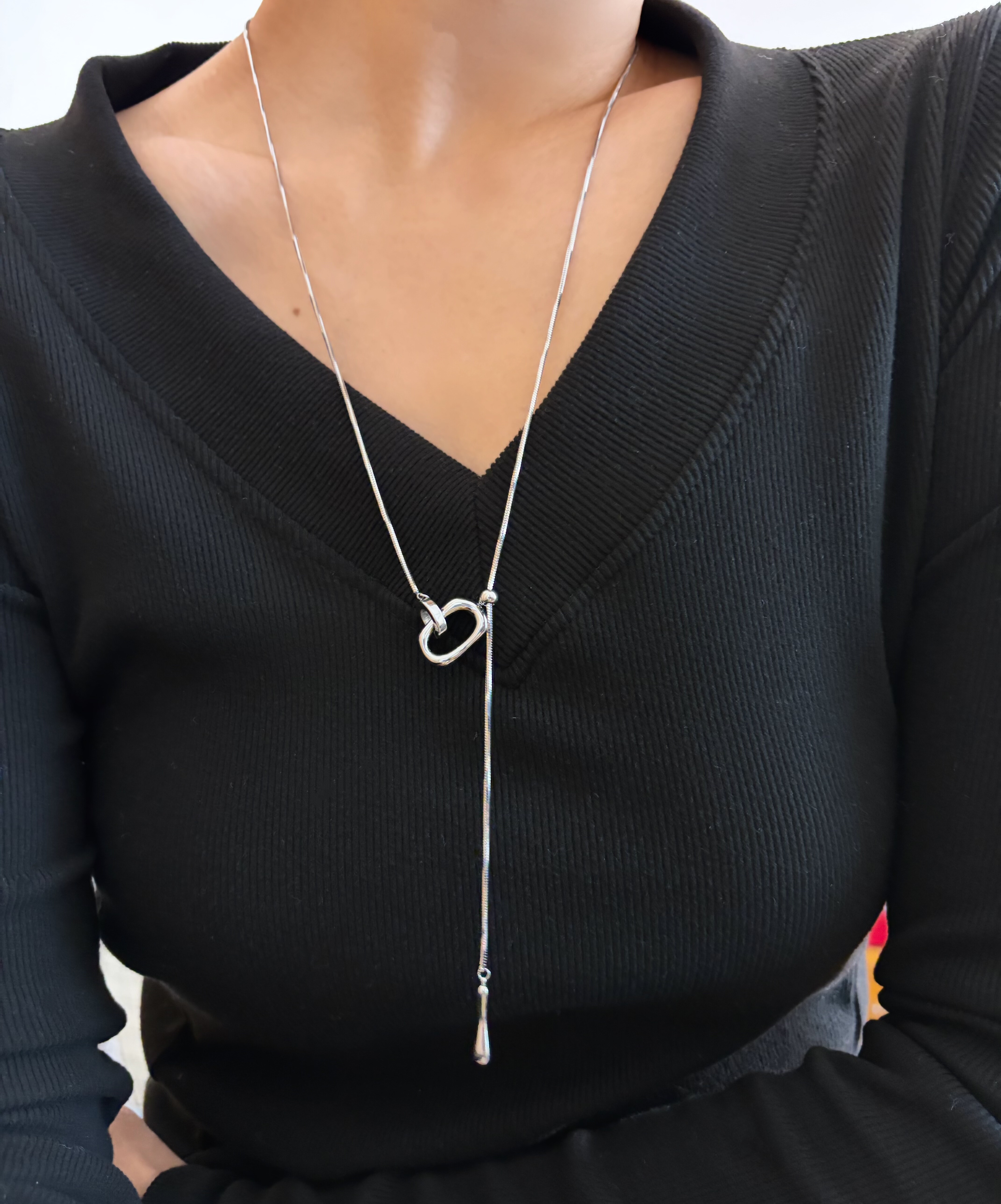 734钛钢不掉色抽拉简约蛇骨卫衣链秋冬长项链冷淡风毛衣链白金色