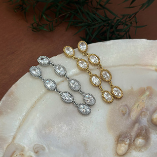 734锆石亮晶晶灵动耳钉优雅气质高级晚宴礼服新娘耳环白金色