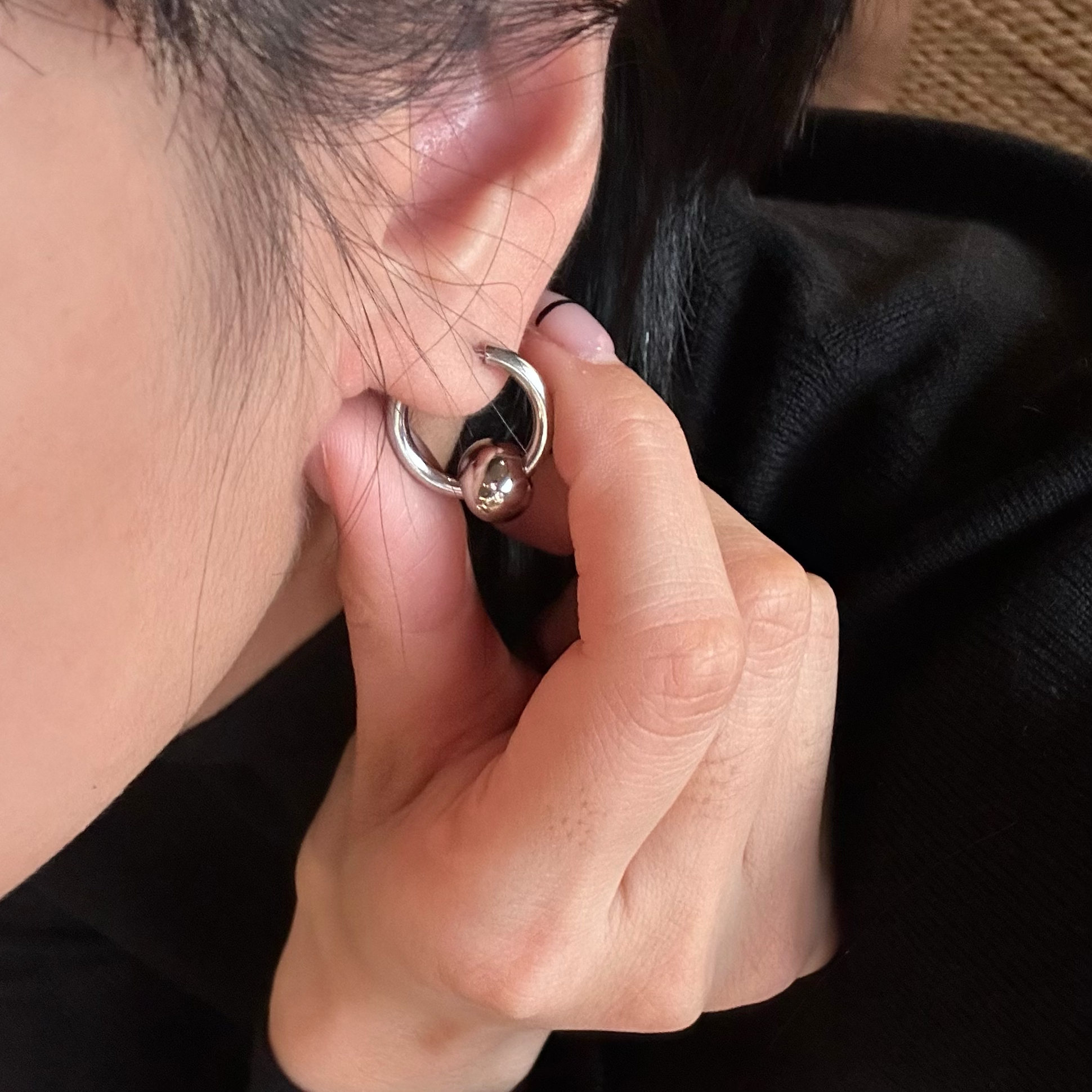 734不掉色钛钢圆球球耳圈不掉色多种戴法光面精工耳扣