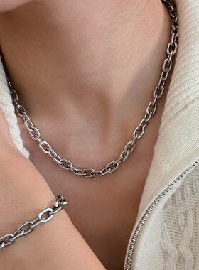 734钛钢可洗澡白金色夸张古巴链不掉色锁骨链加粗卫衣毛衣链