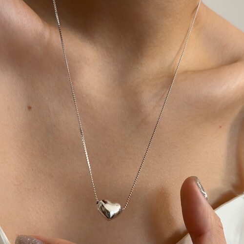 734钛钢不掉色波光粼粼双层叠戴百搭锁骨项链爱心毛衣链白金色