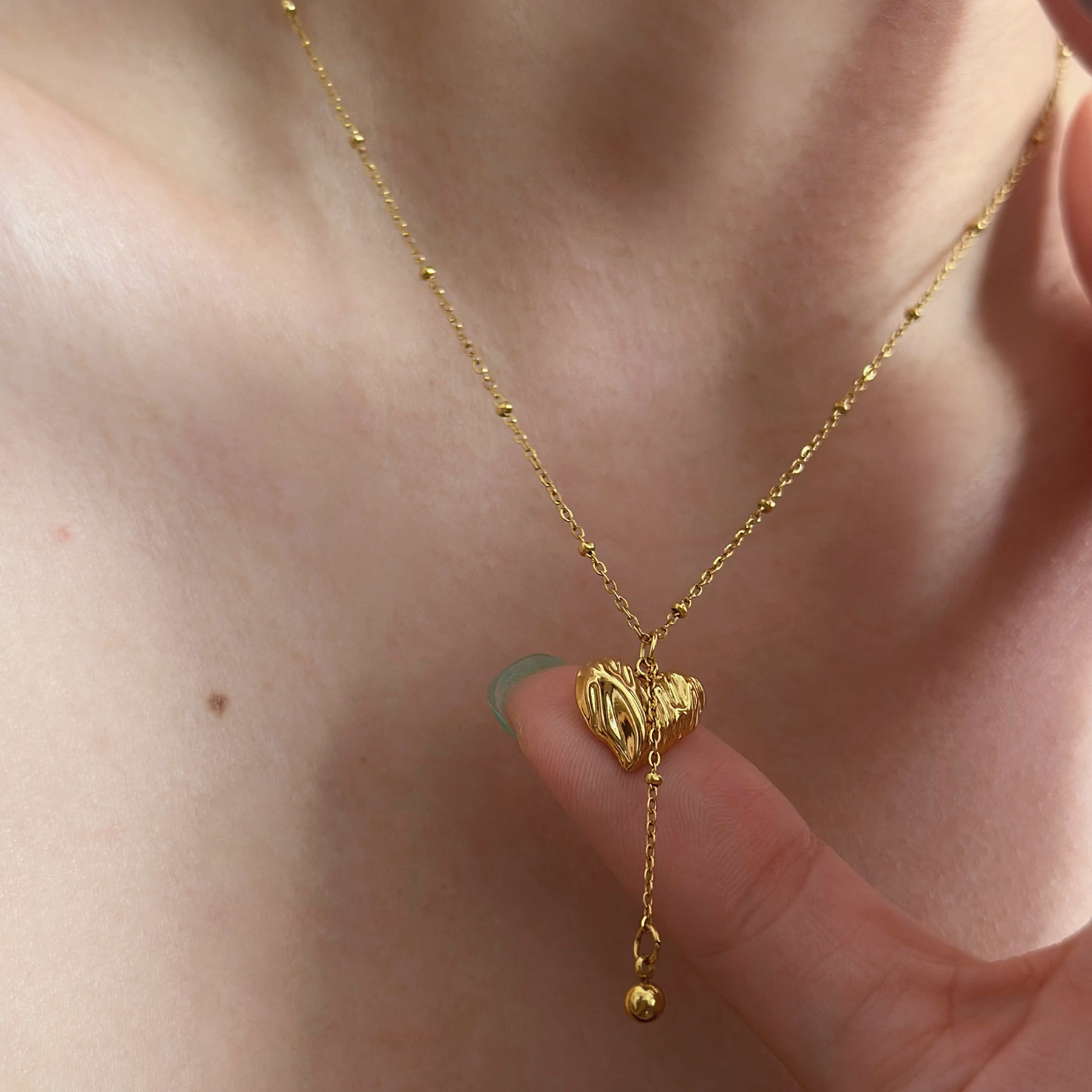 734钛钢爱心滴流精工y字项链百搭日常锁骨链可洗澡