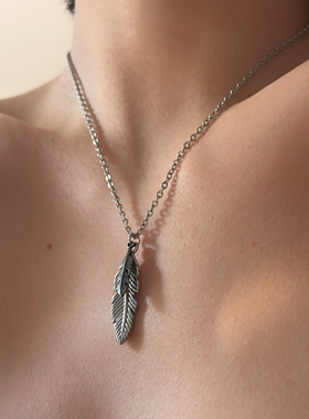 734不掉色钛钢羽毛项链欧美ins风情侣朋克嘻哈潮吊坠毛衣链