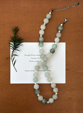 734简约新中式项链天然串珠天山翠锁骨链白色贝母