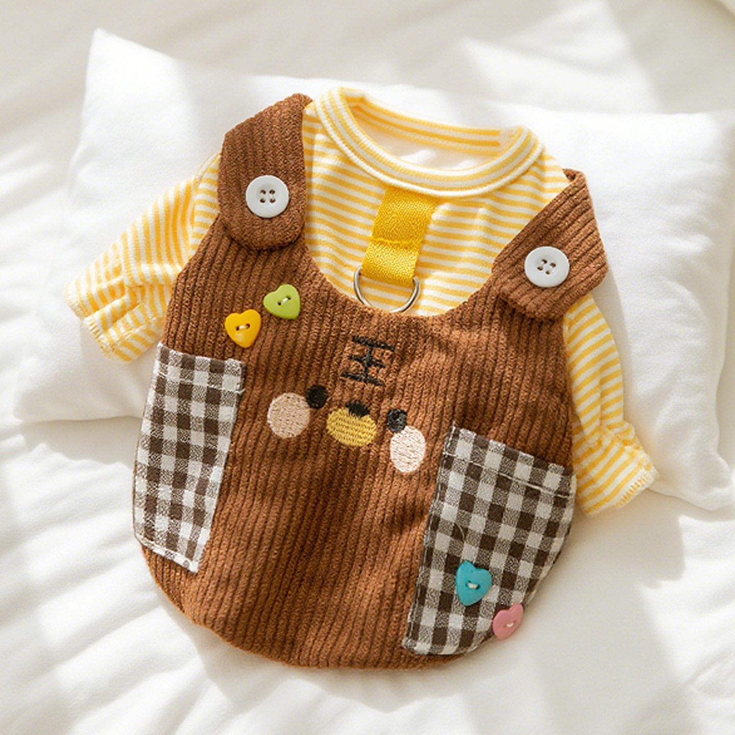 秋冬季狗狗衣服格子口袋背带牵引两脚卫衣泰迪幼犬小型犬宠物衣服